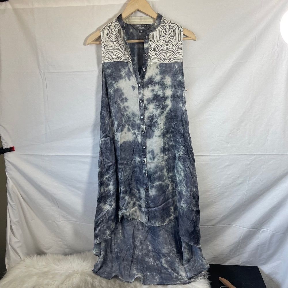 Anthropologie Varun &‎ Nidhika Grey Watercolor Print Asymmetrical Dress Sz XXS